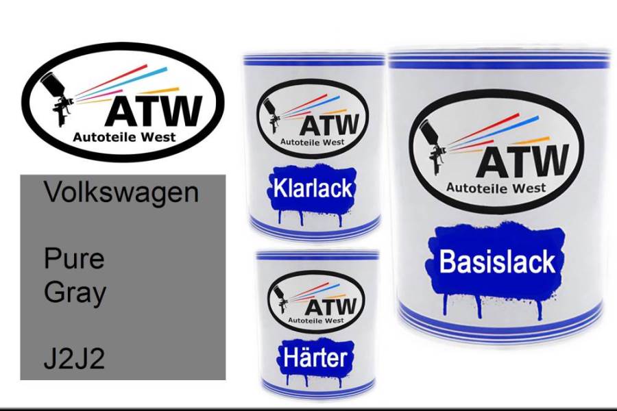 Volkswagen, Pure Gray, J2J2: 1L Lackdose + 1L Klarlack + 500ml Härter - Set, von ATW Autoteile West.